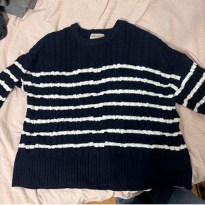Philosophy navy blue and white striped cable knit sweater